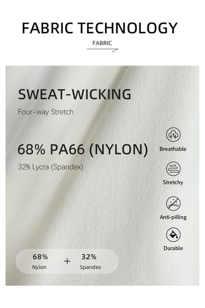 Fabric technology label for sweat-wicking material with nylon and spandex composition.