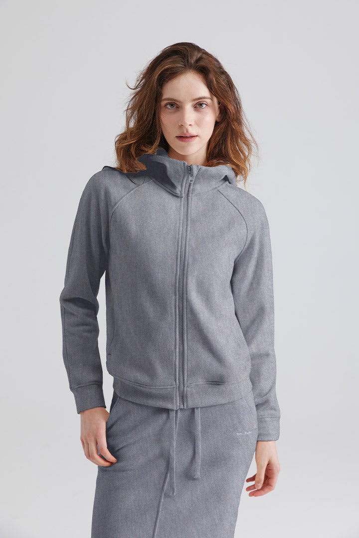 Woman gray tracksuit Full-Zip Cropped Loose Warm Hooded Jacket for Winter