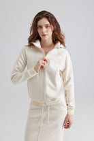 Woman cream-colored zip-up hoodie  Full-Zip Hoodie Jacket