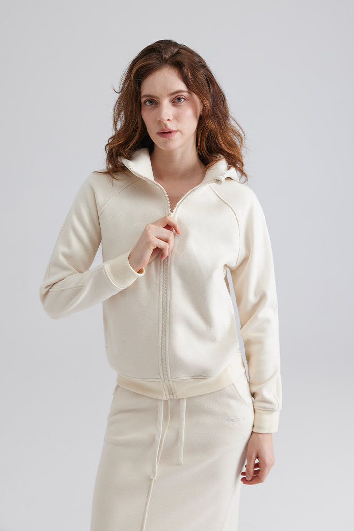 Woman cream-colored zip-up hoodie  Full-Zip Hoodie Jacket