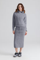 Woman gray hoodie and skirt set 