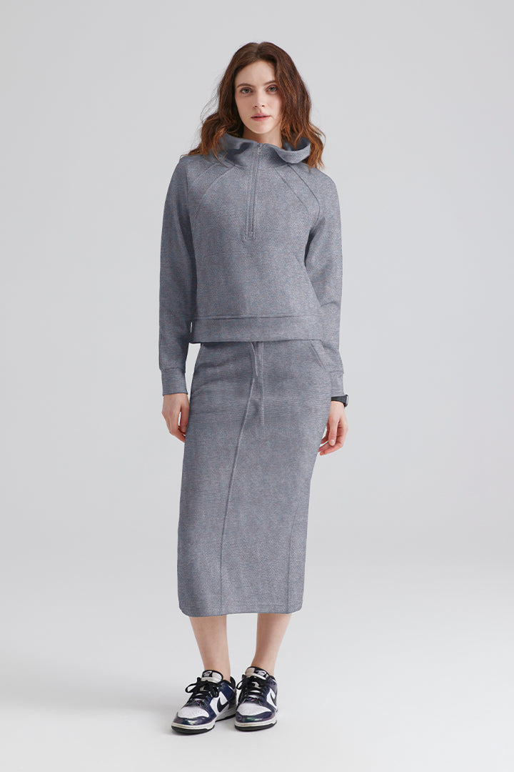 Woman gray hoodie and skirt set 