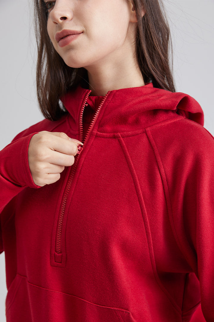 Women Oversized Funnel-Neck Half Zip
