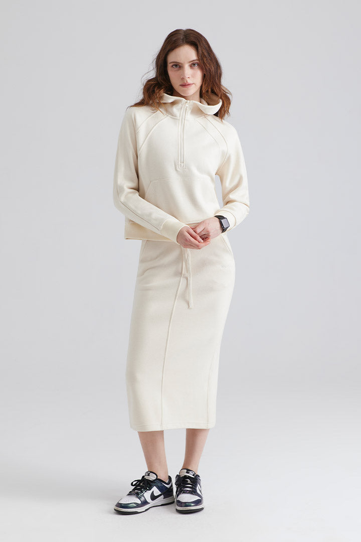 saltum Women Oversized Funnel-Neck Half Zip Hooded Pullover