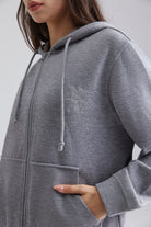 grey Oversized Zip Up Hoodie with Drawstring hood 