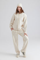 women beige tracksuit and beanie Matching Sets