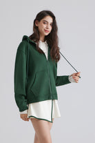 Woman green Hoodie Drawstring Hooded Sweatshirt with Pockets