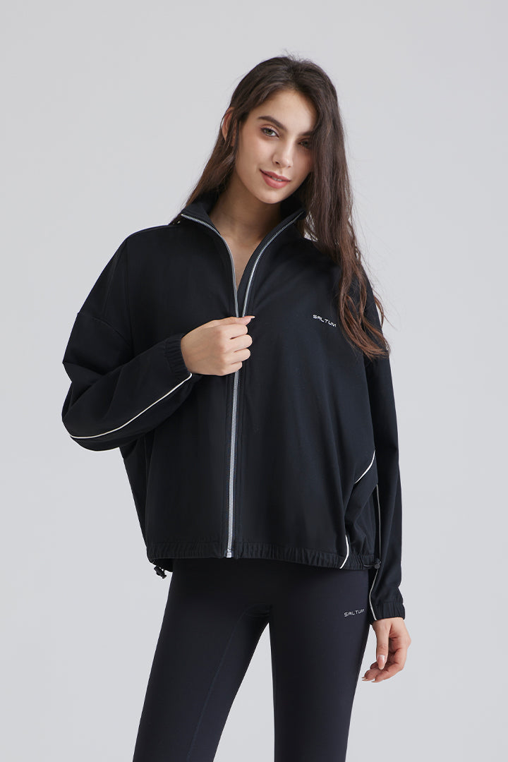Woman black jacket with white accents for sports