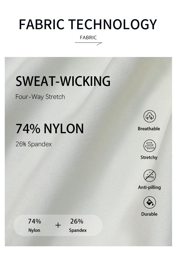 Fabric technology description card with sweat-wicking properties and material