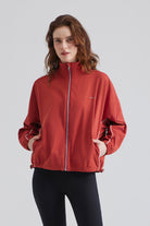 Woman red jacket running track suits