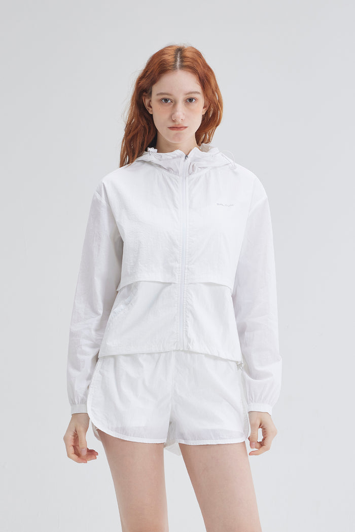white UPF sunscreen clothing jacket for summer outdoor layering