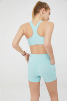 Woman light blue sports bra and shorts set stretchy biker shorts Running Shorts