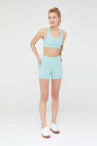 Woman light blue athletic outfit Seamless Biker Shorts Yoga Pant 