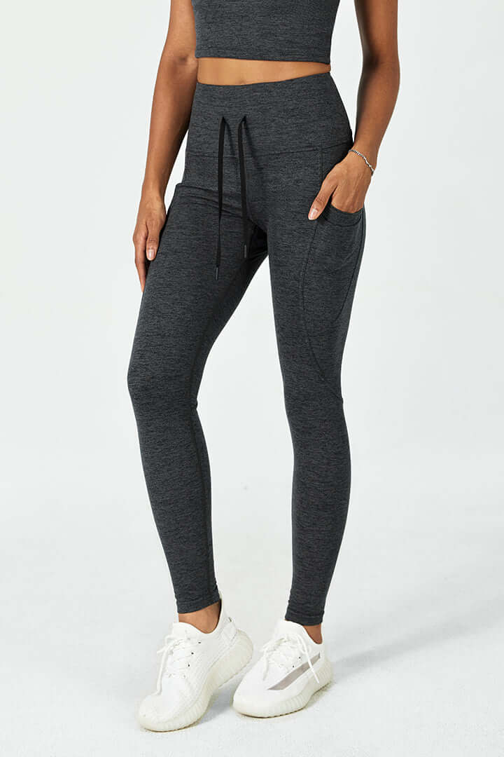 CloudFleece™ High-Waist Drawstring Legging in Dark Heather Grey with side pockets