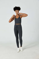 SALTUM CloudFleece™ High-Waist Drawstring Legging and Bra Dark Heather Grey