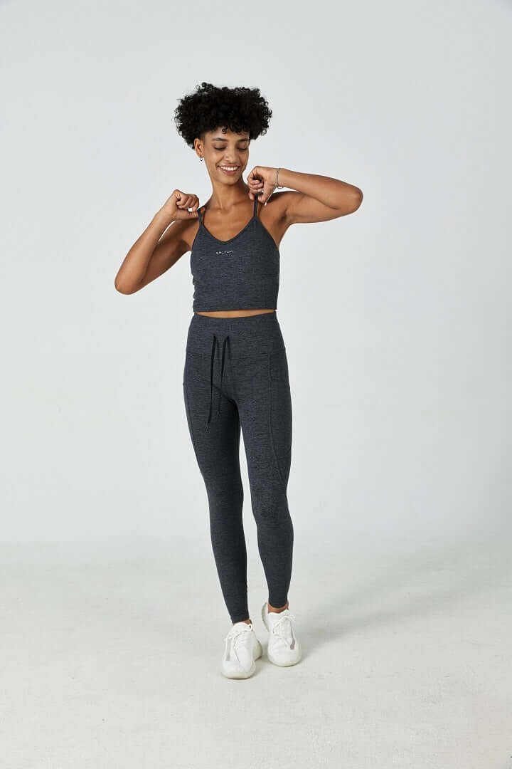 SALTUM CloudFleece™ High-Waist Drawstring Legging and Bra Dark Heather Grey