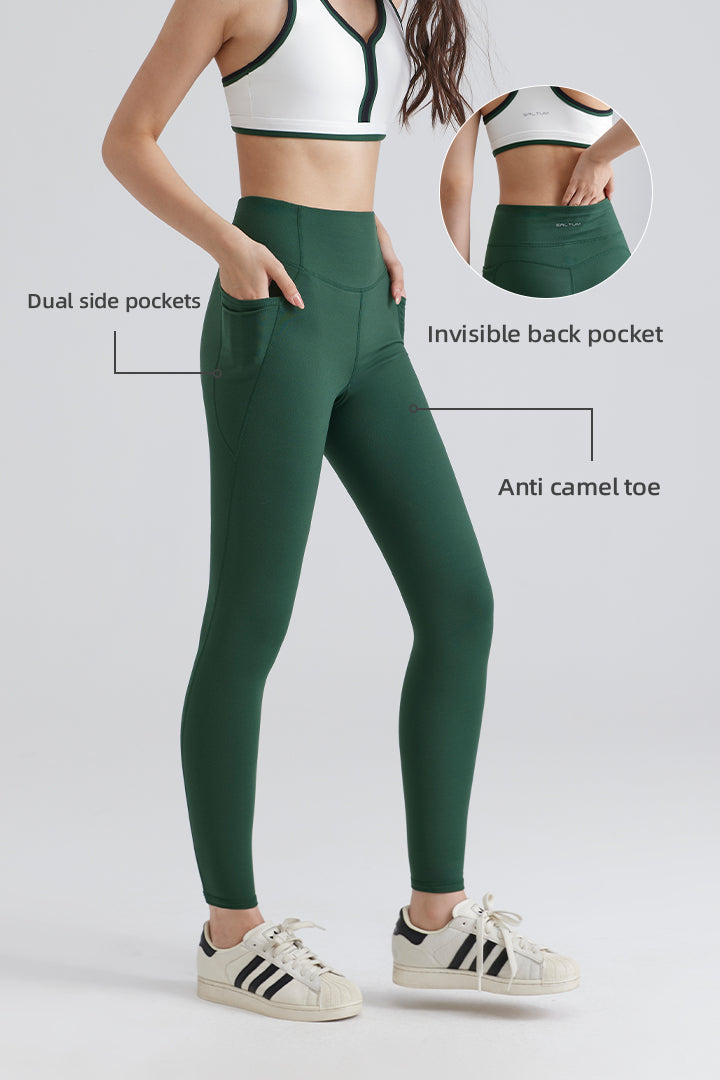Green leggings with features highlighted 