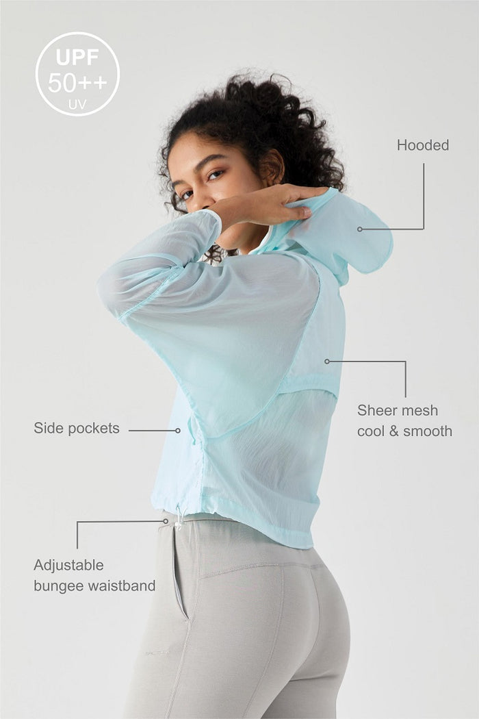 hooded UPF sunscreen clothing jacket for sunny walks and workouts