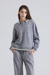 Polo Collar Pullover Long-Sleeve Sweatshirt