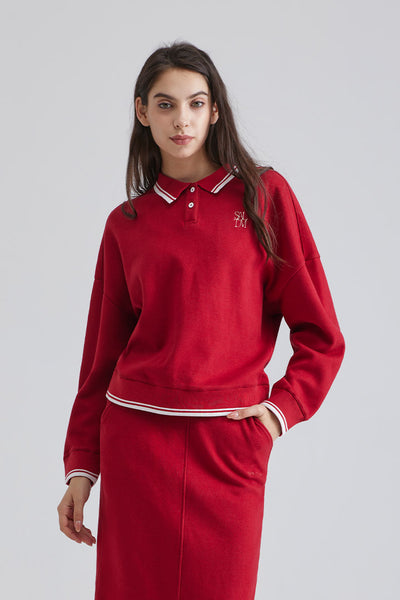 Polo Collar Pullover Long-Sleeve Sweatshirt