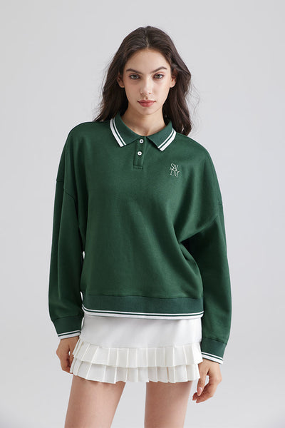 Polo Collar Pullover Long-Sleeve Sweatshirt