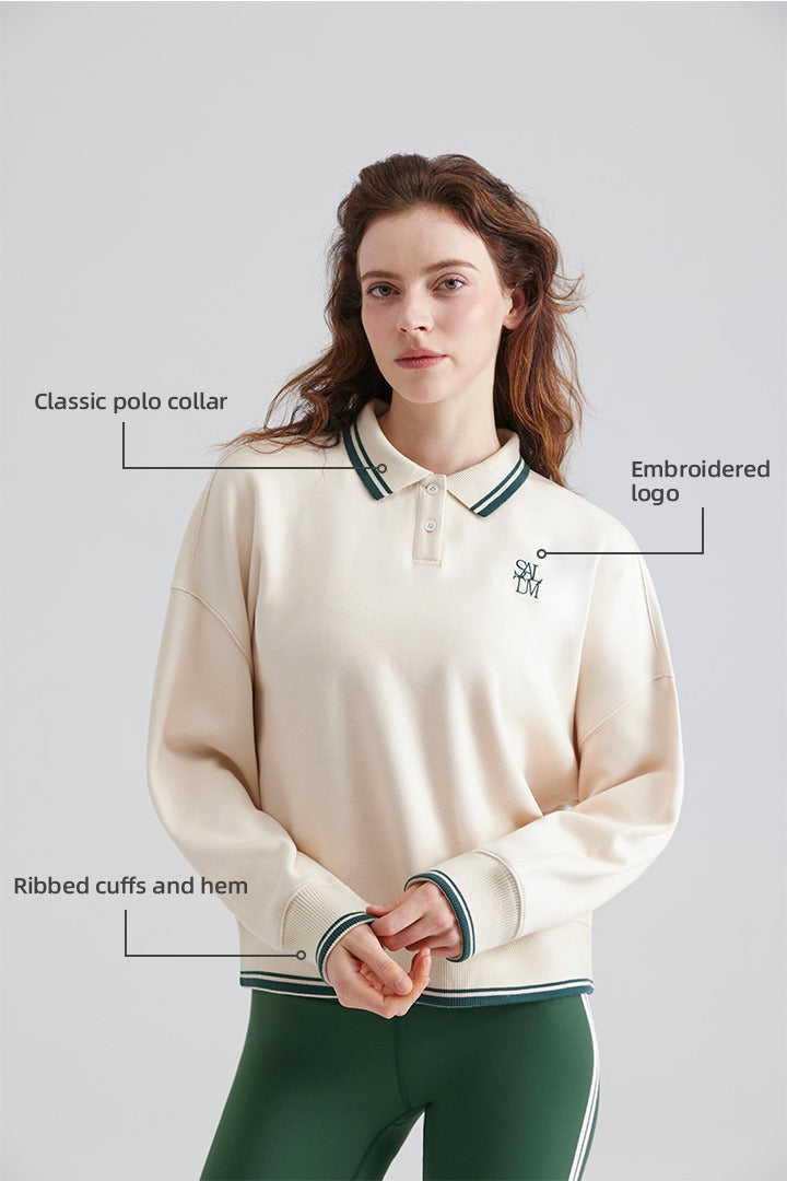 Saltum Polo Collar Pullover Long-Sleeve Sweatshirt