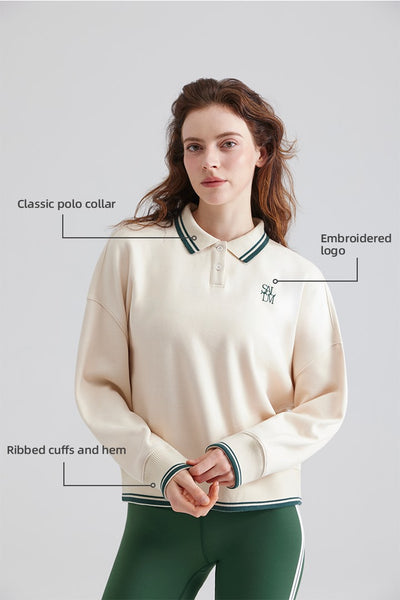 Polo Collar Pullover Long-Sleeve Sweatshirt