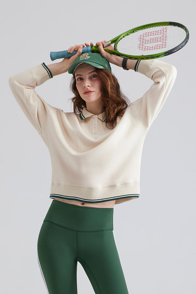 Polo Collar Pullover Long-Sleeve Sweatshirt