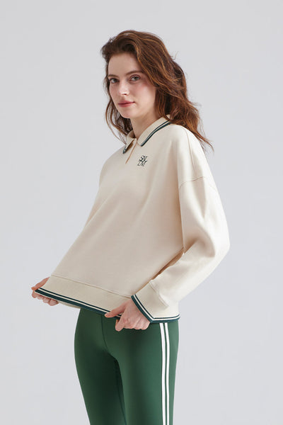 Polo Collar Pullover Long-Sleeve Sweatshirt