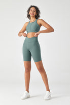 FlexEase™ crossover Biker Short with Hidden Pocket Lt Teal SPORTS