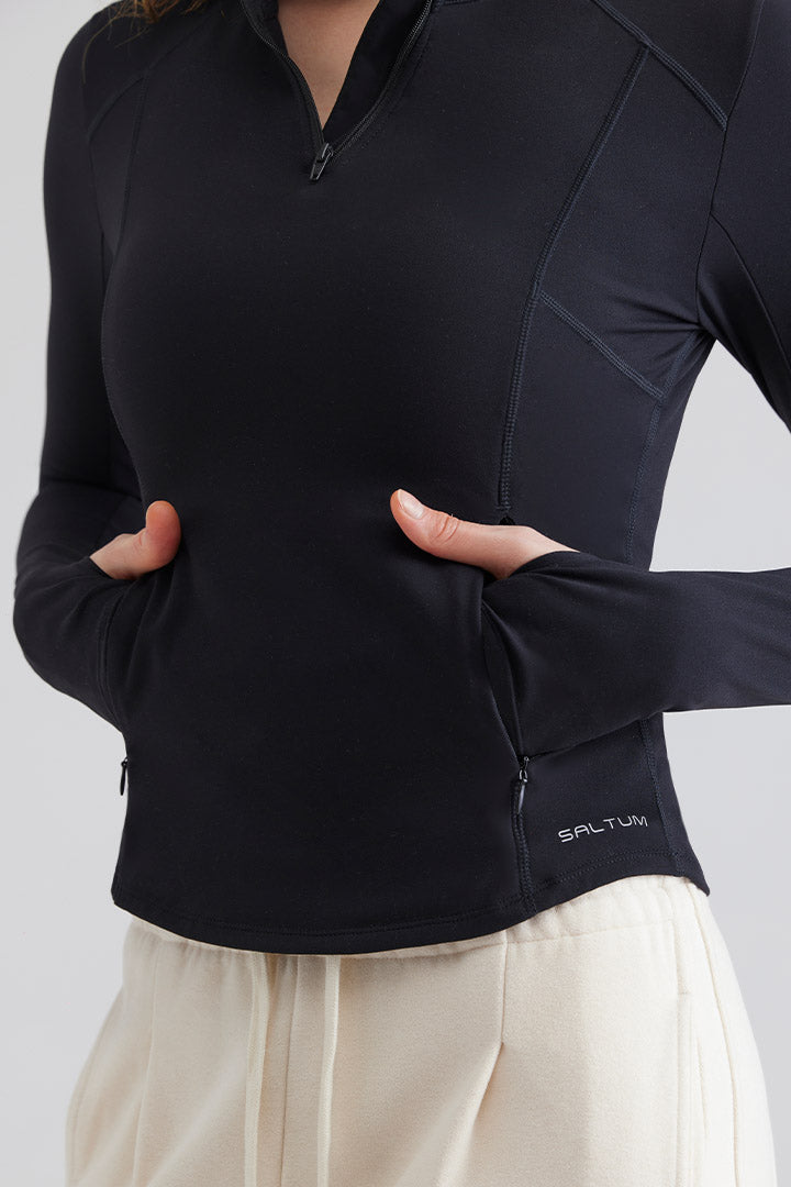 women black long-sleeve athletic jacket Cold Weather Cropped Quarter Zip