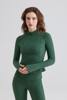 Woman green athletic outfit Cold Weather Long-Sleeve Half-Zip Top