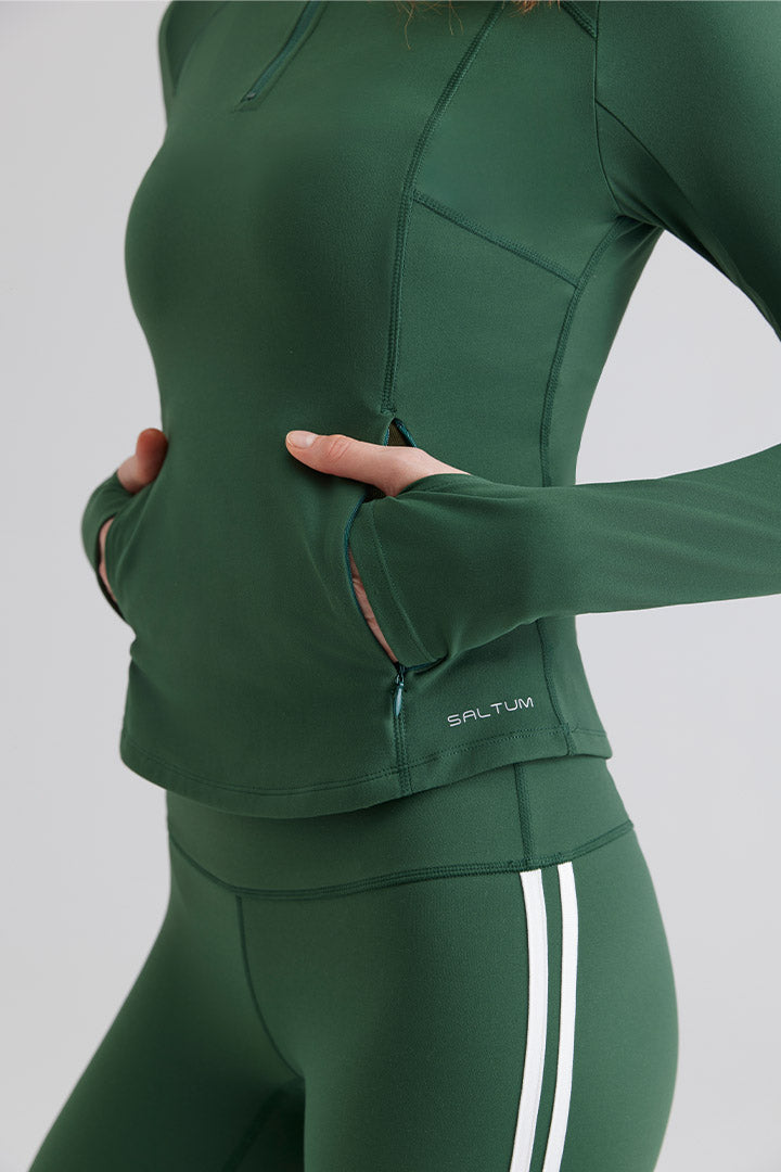 Green athletic outfit Women Athletic Jacket Quarter Zip Pullover Cropped Workout Jacket with pockets