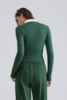 women wearing a green tracksuit Long Sleeve Polo Sports Slim Top