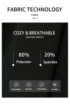 Fabric technology description with black fabric cozy breathable material.