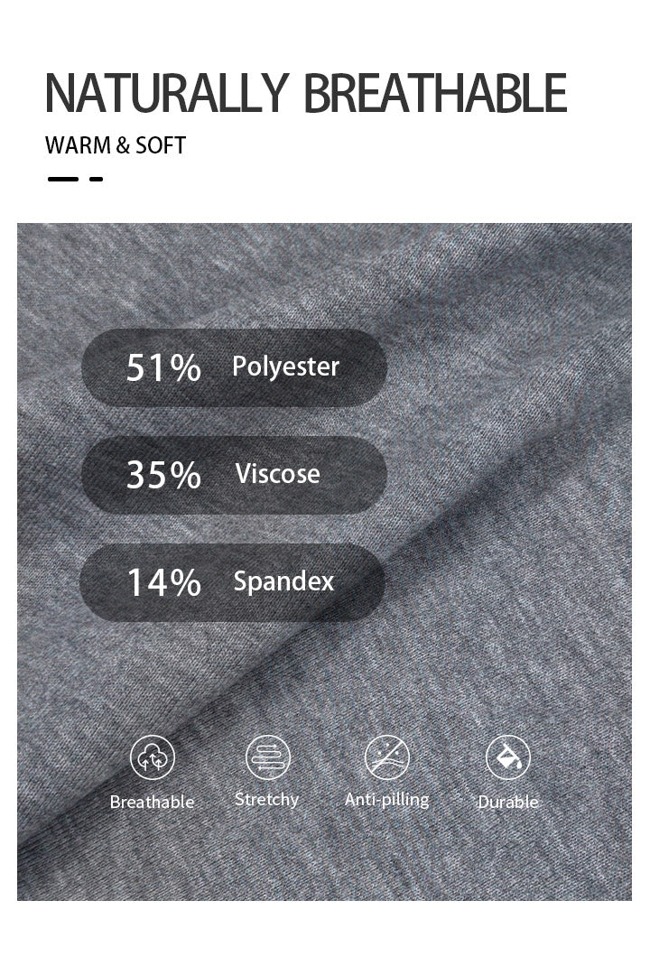 Gray fabric with text detailing its composition and properties