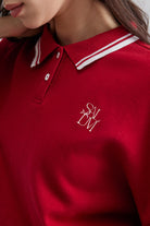 Relexed Polo Collar Pullover Sweater Burgundy for weomen