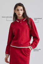 Saltum Burgundy Polo Collar Pullover Long-Sleeve Sweatshirt outfit 