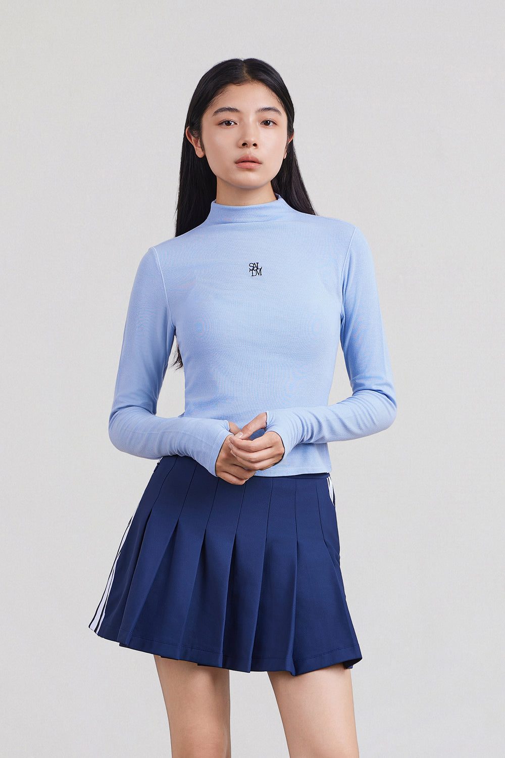 Wool-Blend Mock-Neck Long Sleeve Top