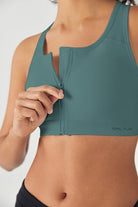 HiTense™ Front Zip Sports Bra with High Support-Lt Teal - SALTUM SPORTS