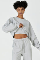 CloudFleece™ Cropped Crew Pullover-Lt Flecked Grey - SALTUM SPORTS
