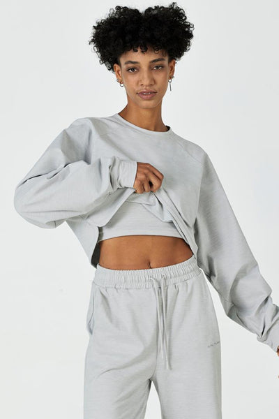 CloudFleece™ Cropped Crew Pullover-Lt Flecked Grey - SALTUM SPORTS