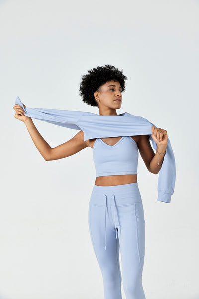 CloudFleece™ Cropped Crew Pullover-Greyish Blue - SALTUM SPORTS