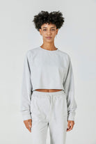 CloudFleece™ Cropped Crew Pullover-Lt Flecked Grey - SALTUM SPORTS