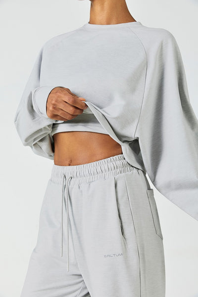 CloudFleece™ Cropped Crew Pullover-Lt Flecked Grey - SALTUM SPORTS