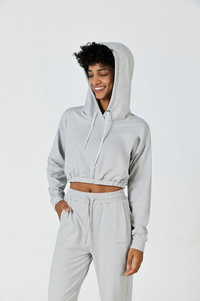 CloudFleece™ Cropped Pullover Hoodie-Lt Flecked Grey - SALTUM SPORTS