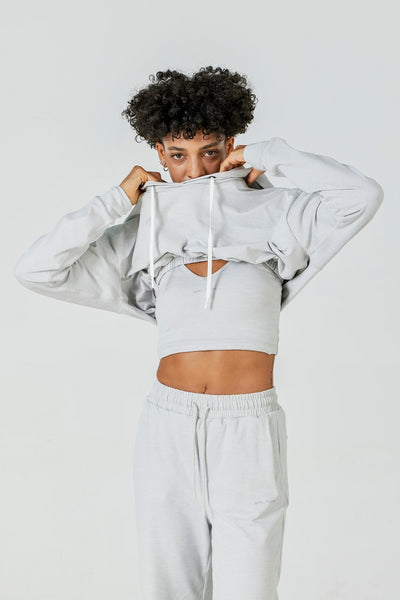 CloudFleece™ Cropped Pullover Hoodie-Lt Flecked Grey - SALTUM SPORTS