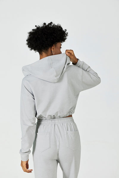 CloudFleece™ Cropped Pullover Hoodie-Lt Flecked Grey - SALTUM SPORTS